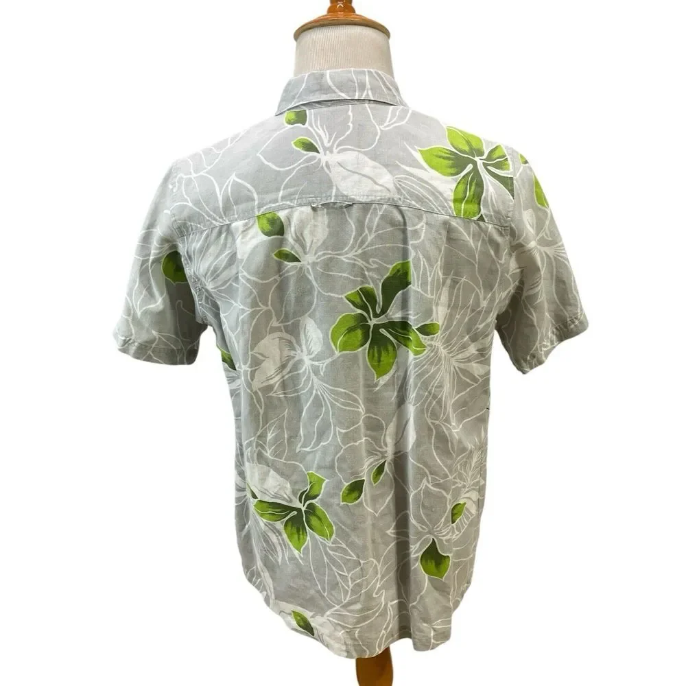 Toes On The Nose Button Up Shirt M Gray Green Floral Hawaiian Aloha Camp Mens‎